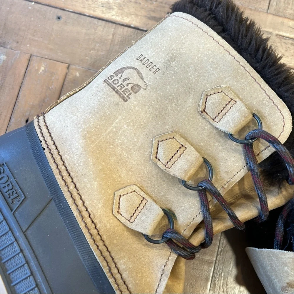 Sorel Badger Waterproof Winter Boots Women’s 6  Faux Fur Leather Rubber USA Made